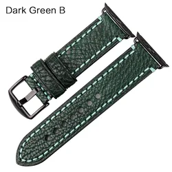 Premium Leather Watchband Strap - Elegant Bracelet - 45mm 44mm (Dark Green B)