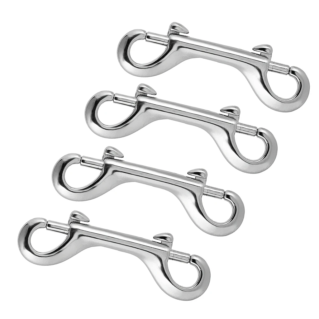 4pcs Stainless Steel Diving Double End Bolt Snap Buckle Metal Clip Silver for Underwater Sports Outdoor Boating Marine Sailing