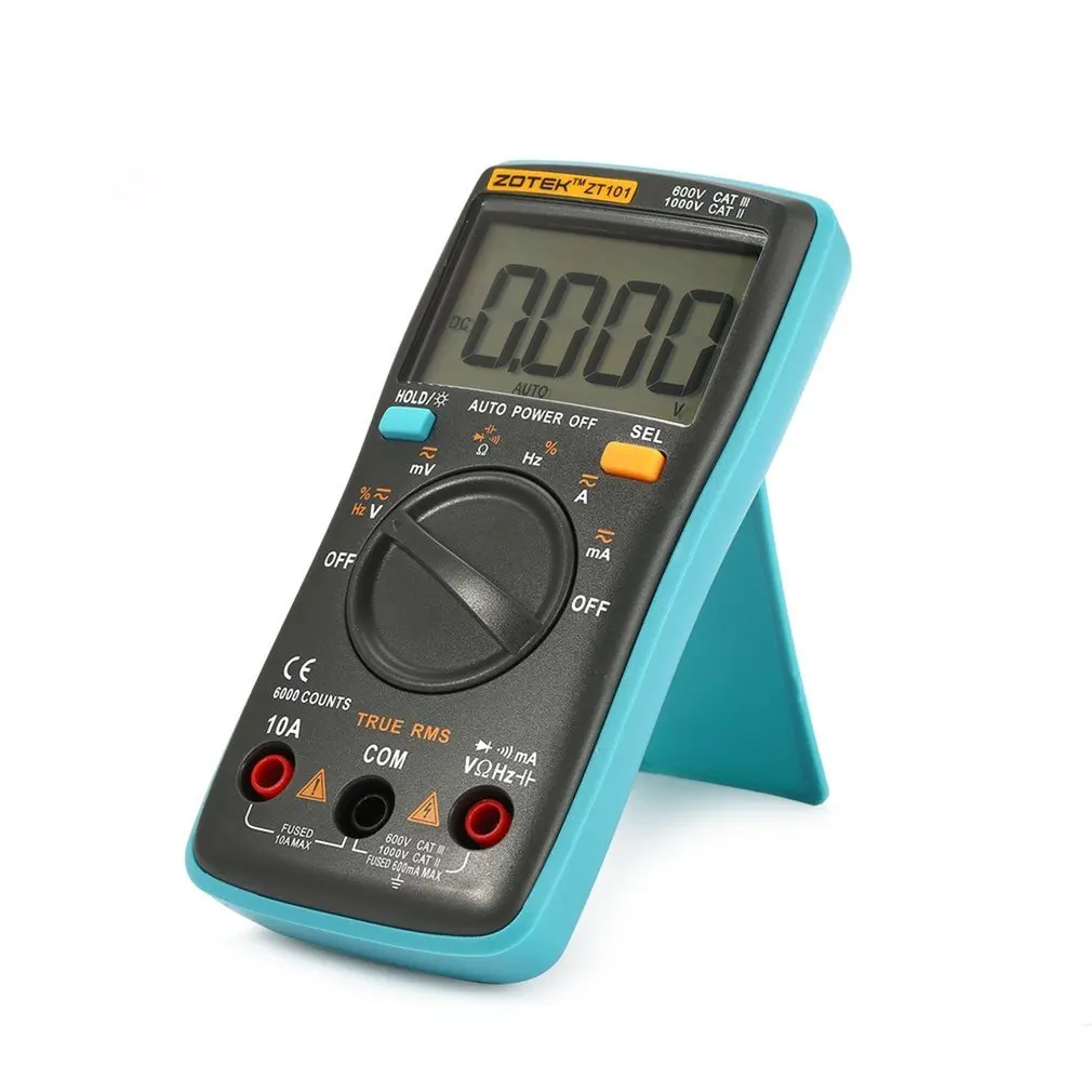 

ZOTEK ZT101 AC DC Auto Range Digital Multimeter 6000 Counts Ammeter Voltmeter 550V Overload Protection LCD Backlight