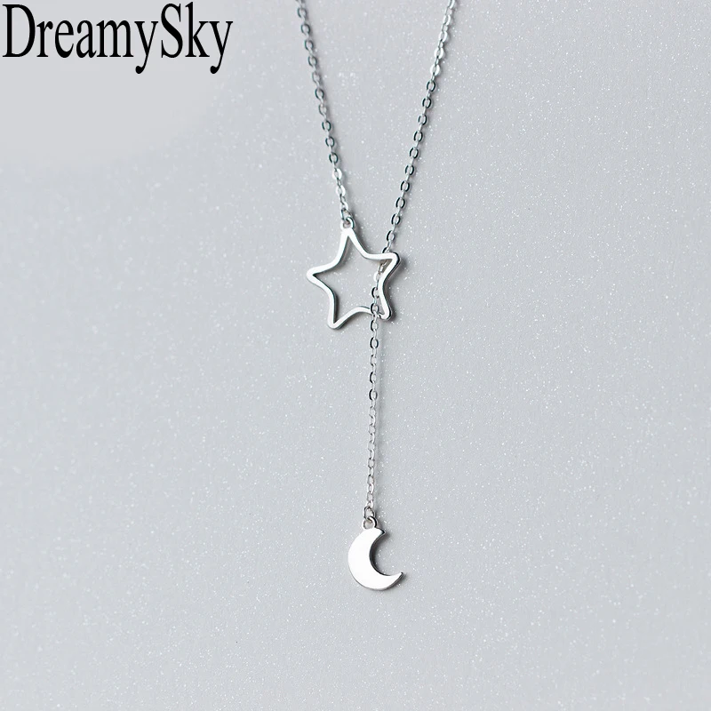 

DreamySky 100% Real Pure 925 Sterling Silver Moon Star Choker Necklaces For Women S925 Layered Necklace Statement Boho Jewelry