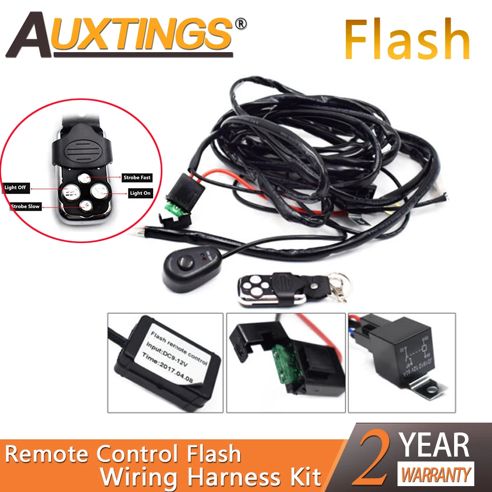 

Auxting Remote Control Wiring Harness Kit 40A 12V DC for 120/240/300W LED Light Flash Strobe 2Lead work Light Wiring Harness Kit