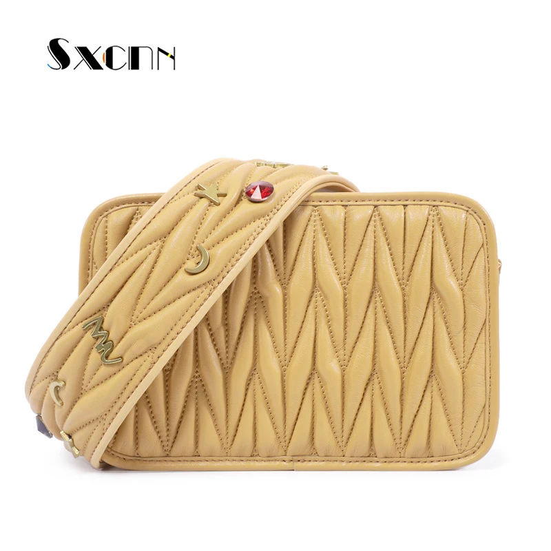 

SXCNN Genuine leather Crossbody Bags For Womens High quality Women Messenger Bags Fashion Crease Small Shopping Shoulder bags
