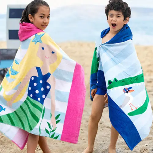 2018 New Summer Beach Cover Ups Kids Baby Soft Cartoon Hooded Towel