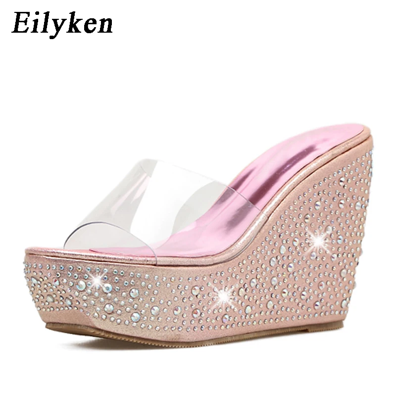 

Eilyken 2019 Summer PVC Jelly Sandals slippers Shoes Women Crystal Wedges slippers Fashion Gold Silver Women's Sandals