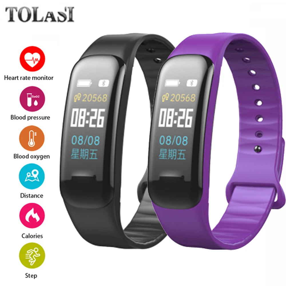 

TOLASI Bluetooth Smart Wristband Heart Rate Band Blood Pressure Bracelet Blood Oxygen Pedometer For iOS Android Sport Fitness