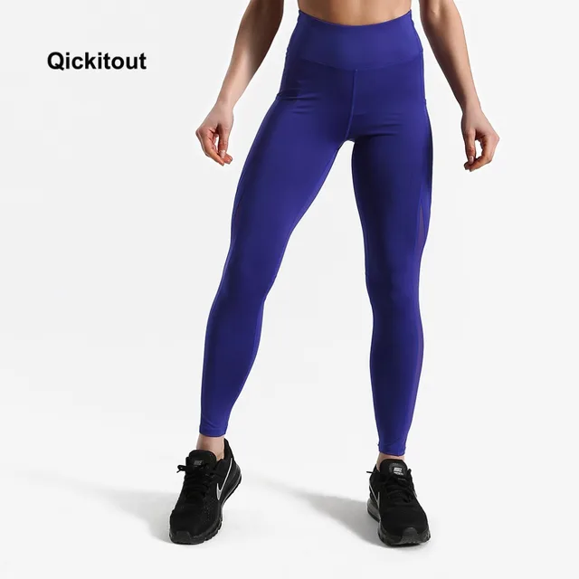Plus Size Mesh Leggings Women Push Up Leggins Sporting Women Fitness Legging High Waist Patchwork Pants XS-XL Blue Color 3