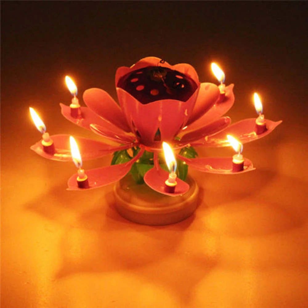 8 свечей вращающийся музыкальный цветок лотоса свечи для торта Топпер день рождения торт музыкальный блеск украшения 5 цветов