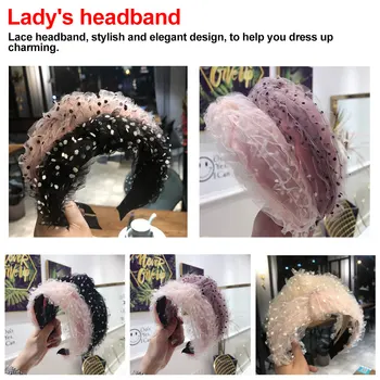 

Lace Fold Polka Dot Tie Hairbands Princess Style Hair Accessories Chiffon Hairband for Girls Flower Bow Headbands For Women