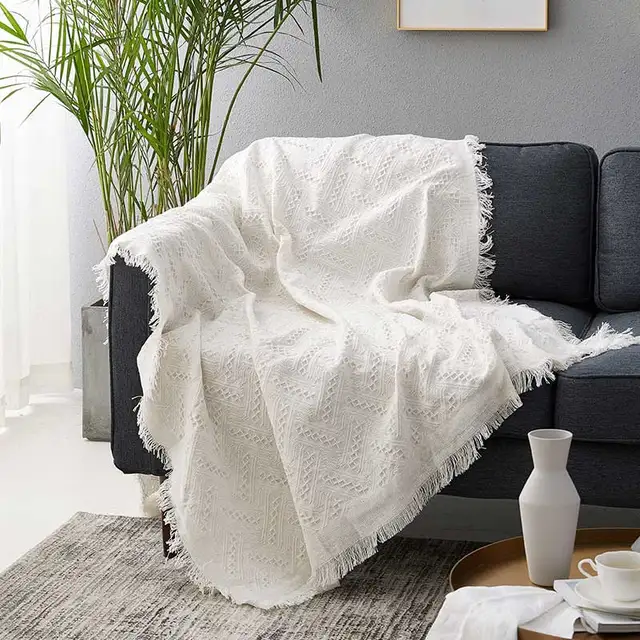 Buy Cilected White Solid Plaids Cotton Throw Blankets
