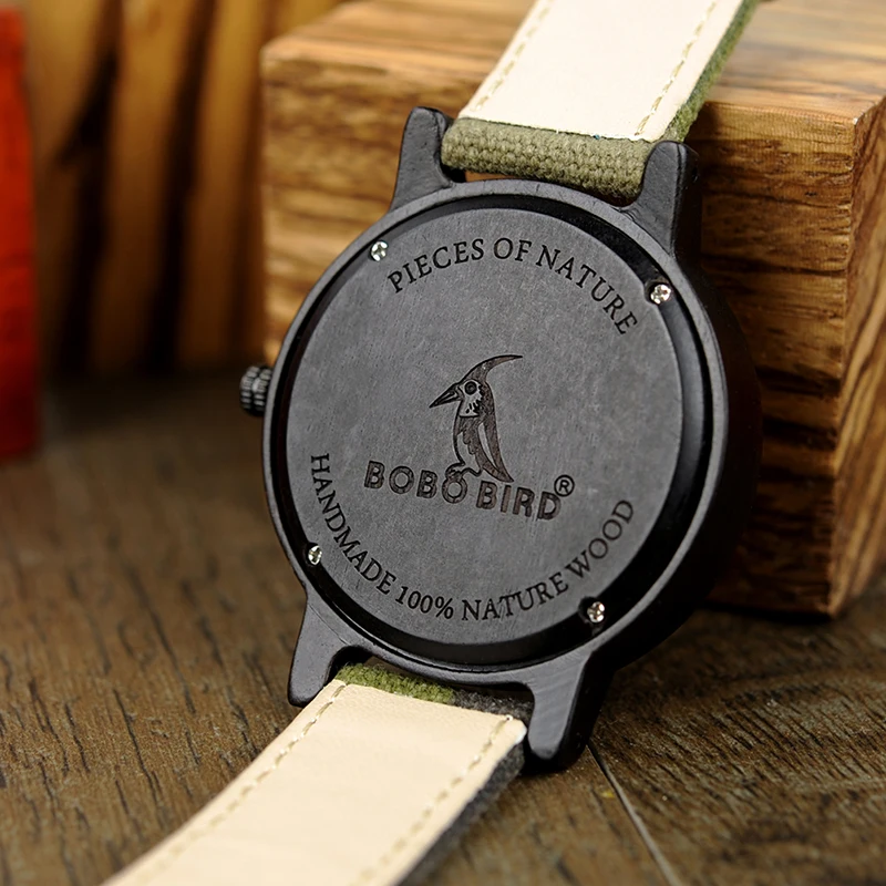 BOBO BIRD Green Army Men Quartz Watch Luxury Wood Wristwatches Timepiece Top Brand Best Gift relogio masculino In Wood Box L-R24