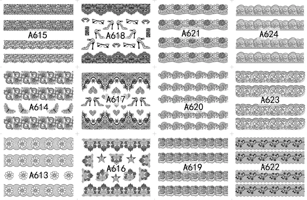 12 листов черные кружевные водоотталкивающие наклейки для ногтей Цветочные наклейки маникюрные украшения для ногтей Инструменты