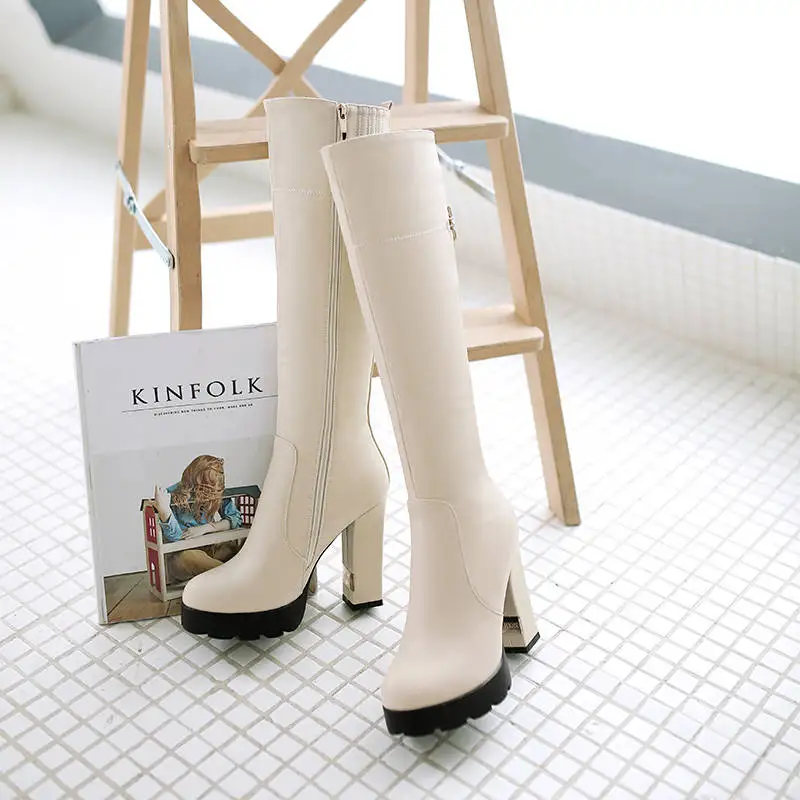 MORAZORA new arrival boots women round toe platform shoes zipper rivet knee high boots sexy high heels party wedding shoes