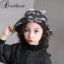 Doitbest/зимние детские шляпы для рыбалки на возраст от 2 до 6 лет, Детские утепленные вельветовые шляпы с бантом и медведем из мультфильма для мальчиков и девочек, зимняя Рыбацкая шляпа