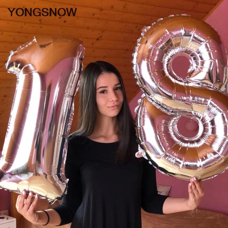 32 дюймовый фольгированный шар с цифрой 18 гелиевый фигурный на день рождения