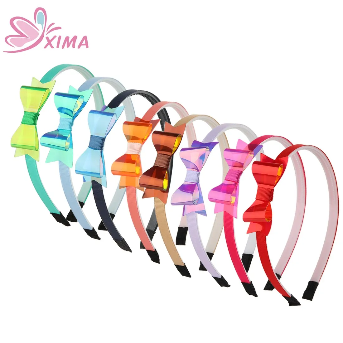 

XIMA 8pcs/lot 2.5inch PVC Leather Hair Bows Plastic Headband Hair Hoops Kids Children Party Hairband Fashion Hair Accessories
