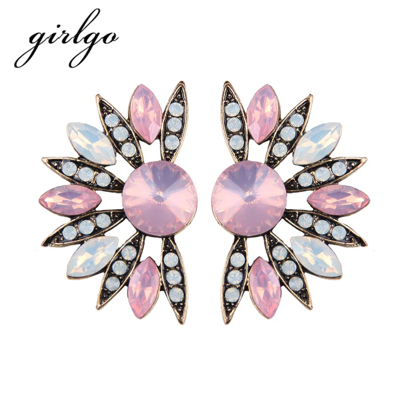 Girlgo Charm Flower Stud Earrings for Women Multicolored Vintage Statement Earrings Cute Pinky Color font b