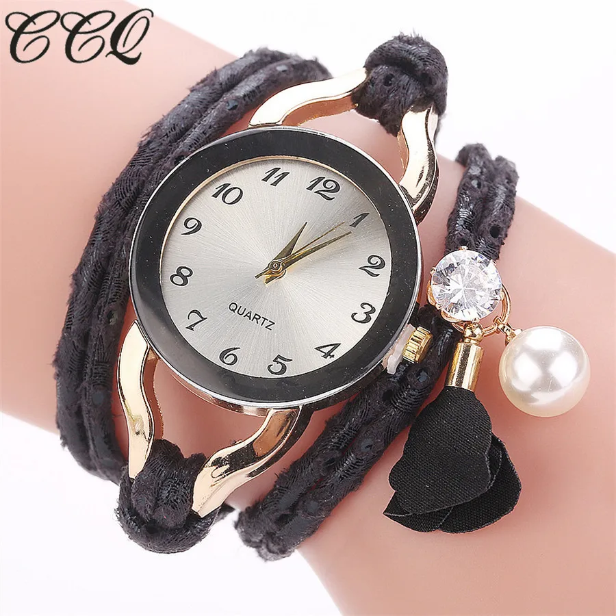 

CCQ Women's Dress Watch Fashion Vintage Gold Crystal Bead Bracelet Wristwatches Casual Ladies Luxury Sport Feather Wrist Watch