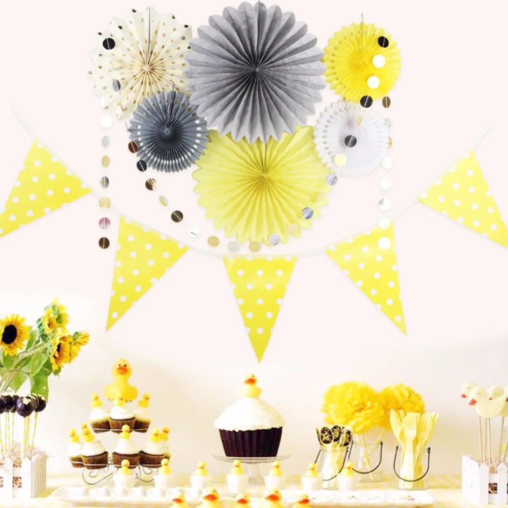8pcs/set Cream Theme Party decoration Paper Fan, Banner Party Decor For