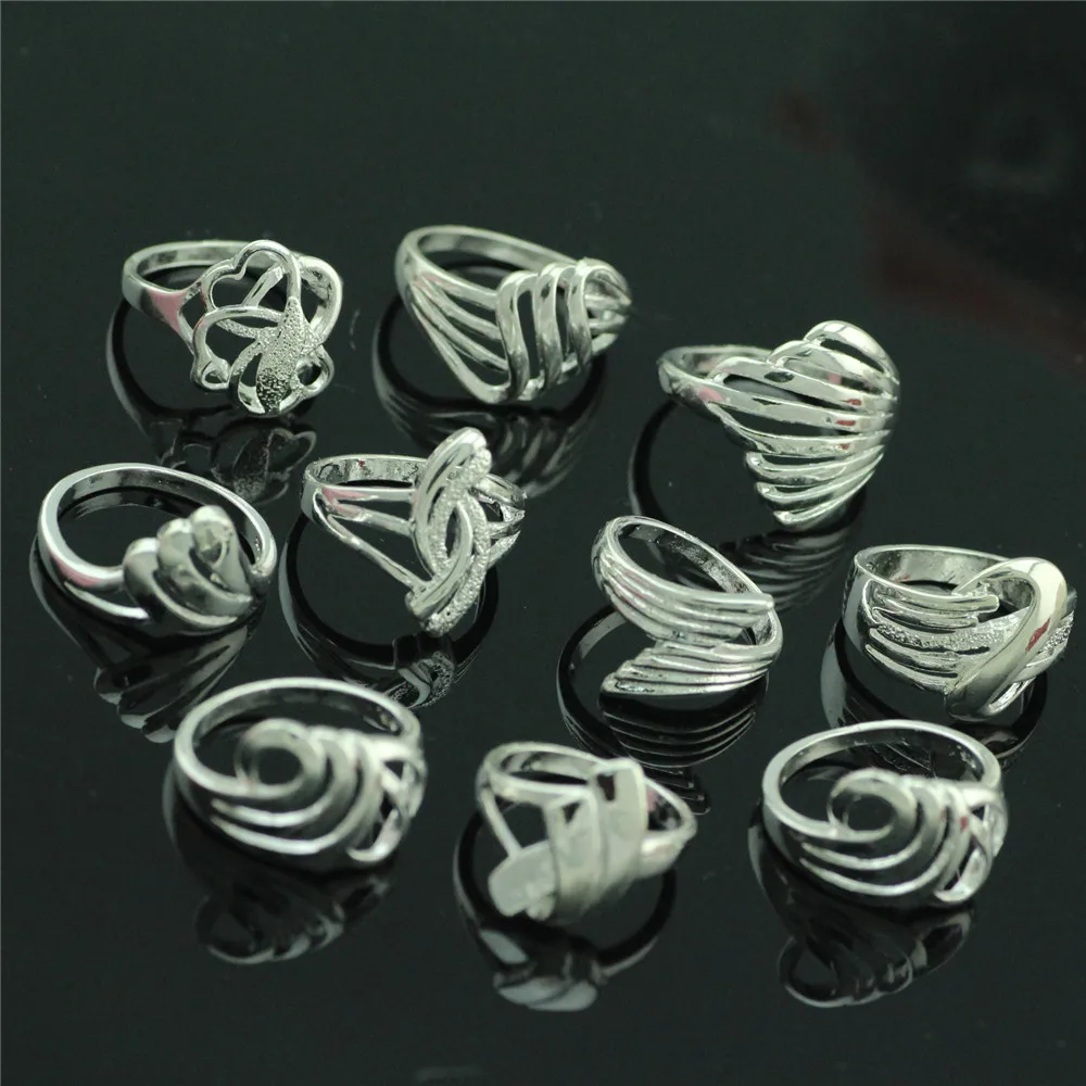 

10PCS/bag 925 sterling silver ring Mixed silver fashion women ring Paragraphs female petals 10 silver ring The woman ring