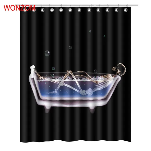 Wonzom Polyester Skeleton Shower Curtains With 12 Hooks For Bathroom Wonzom Polyester Skeleton Shower Curtains With 12 Hooks For Bathroom Decor Modern Bath Waterproof Curtain