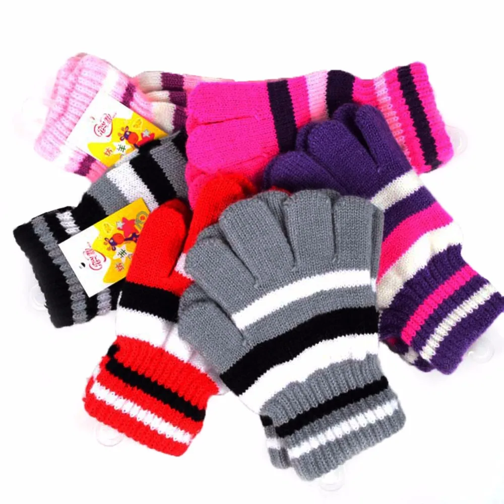 Новые Детские эластичные варежки для мальчиков и девочек, вязаные перчатки, зимние теплые новые варежки