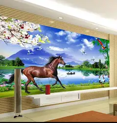 3d комнате обои на заказ росписи Нетканые стикер 3D пейзаж лошадь в небо живопись фото 3d стены фрески обои