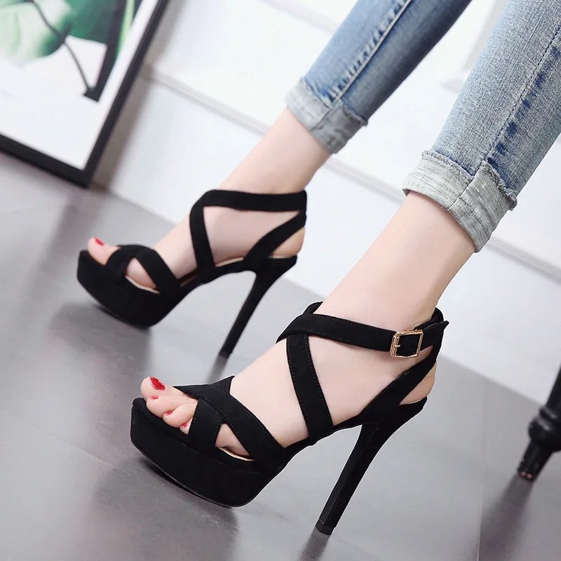 Fish Beak Shoes 2019 New one-word buckle sandals summer fine high heel open toe waterproof high heels Female womens shoes Fish Beak Shoes 2019 New one-word buckle sandals summer fine high heel open toe waterproof high heels Female womens shoes