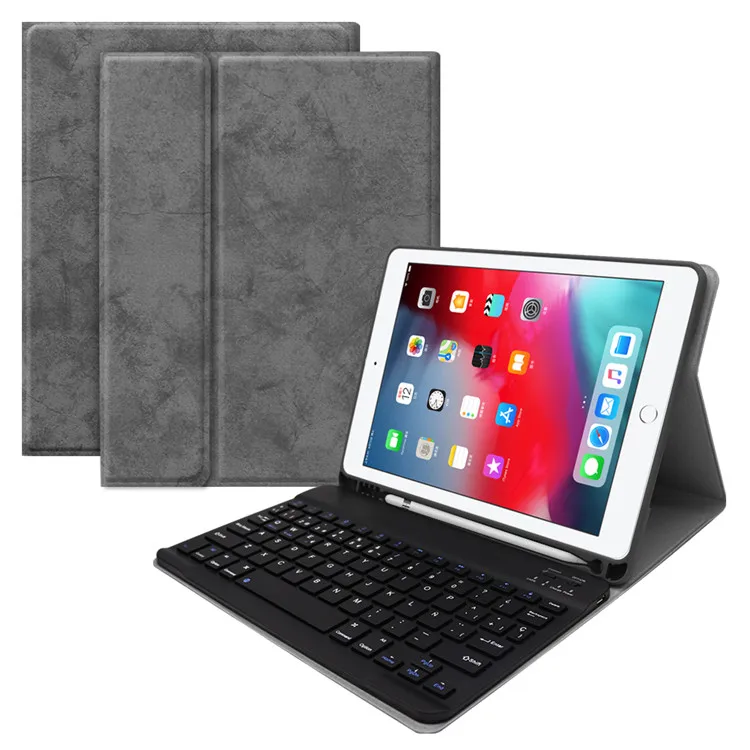 Spanish keyboard For iPad 7th 10.2 Case Bluetooth Keyboard W Pencil holder Smart Leather Cover For iPad 7th 10.2 Case - Цвет: Gray-SP