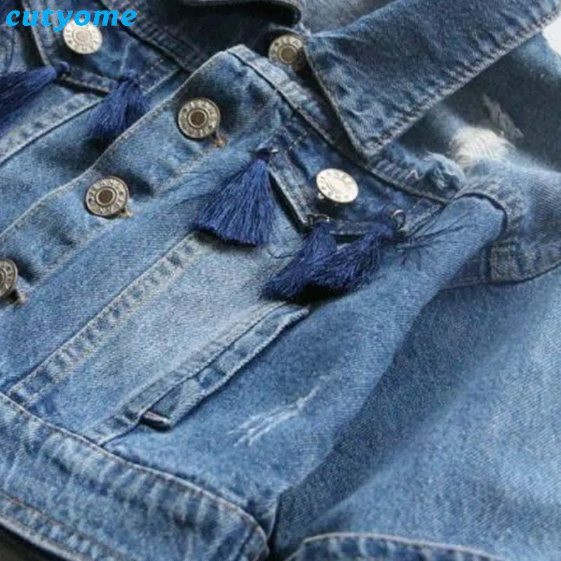 Cutyome Ripped Denim Jackets For Baby Girls Coats Long Sleeve Kids Jeans Outwear Clothes Tassels Outwear Children Coats 2-7Years (3)