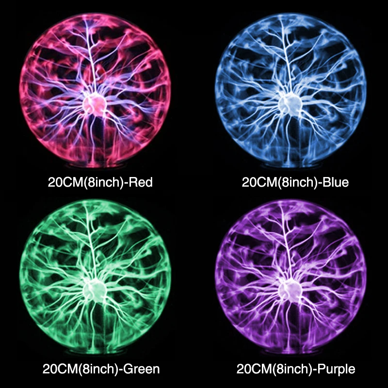Kopen 8 Inch Plasma Bal Lamp Globe Statische Nachtlampje Magic Touch Geluid Gevoelige Glas Bol Fun Speelgoed Kids Plazma Bureau nieuwigheid Licht
