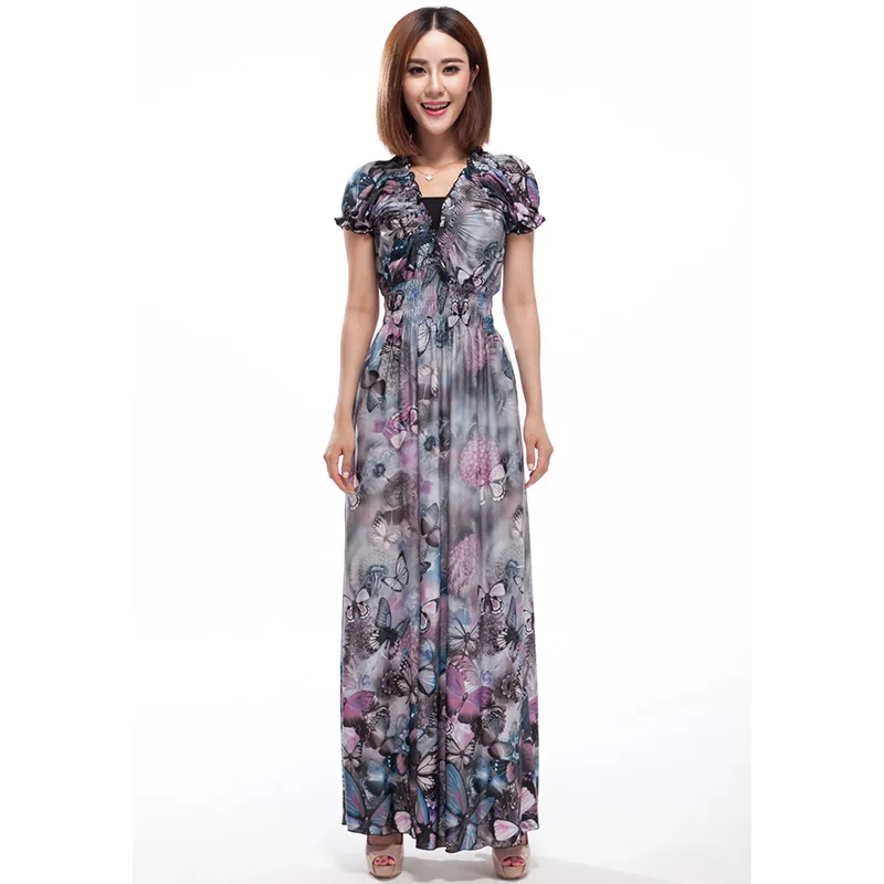 

Women Summer Dress Butterfly Printed Bohemian Dresses 5XL 6XL Plus Size Dress Ruffles Long Maxi Dress