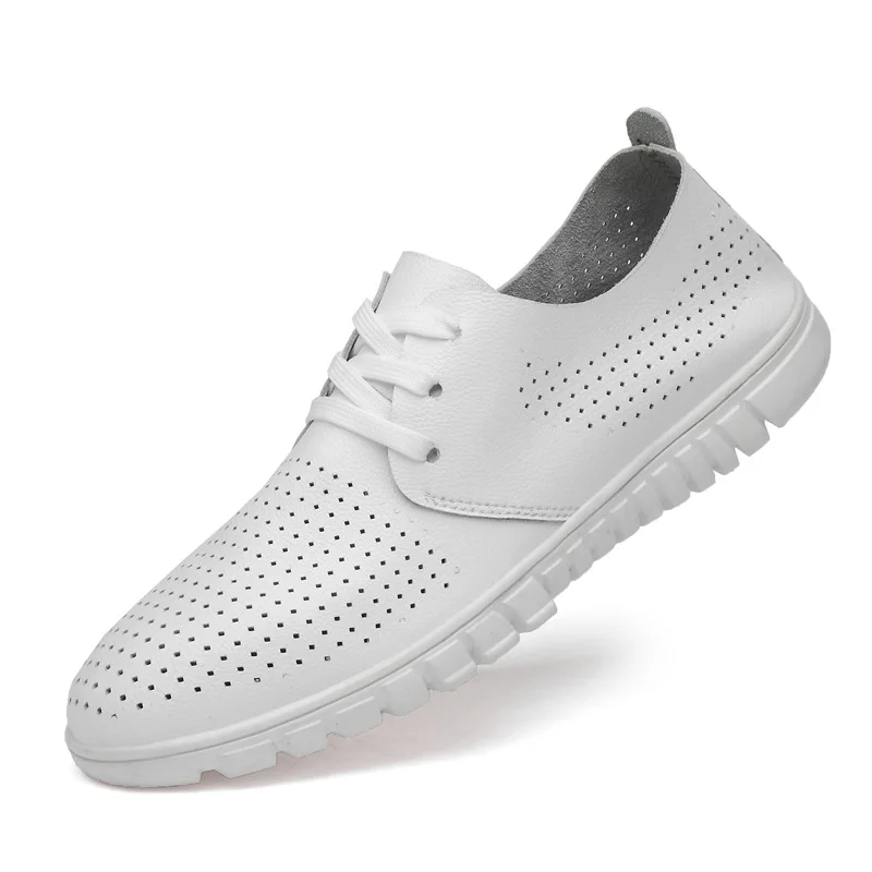 Bleathable White NPEZKGC New Comfortable Big size 38-48 Casual Shoes Loafers Men Shoes Quality Split Leather Shoes Men Flats Moccasins Shoes - Цвет: Bleathable White
