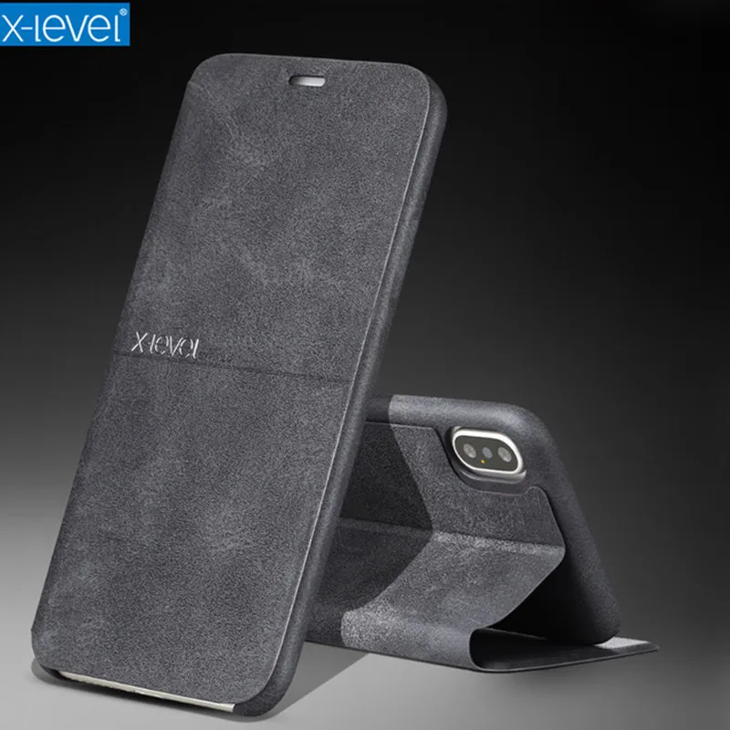 

X-Level Vintage Flip leather Phone Case For iPhone X Case iPhone XS Ultra thin Protective Stand Holder Cover for iPhone X XSCapa