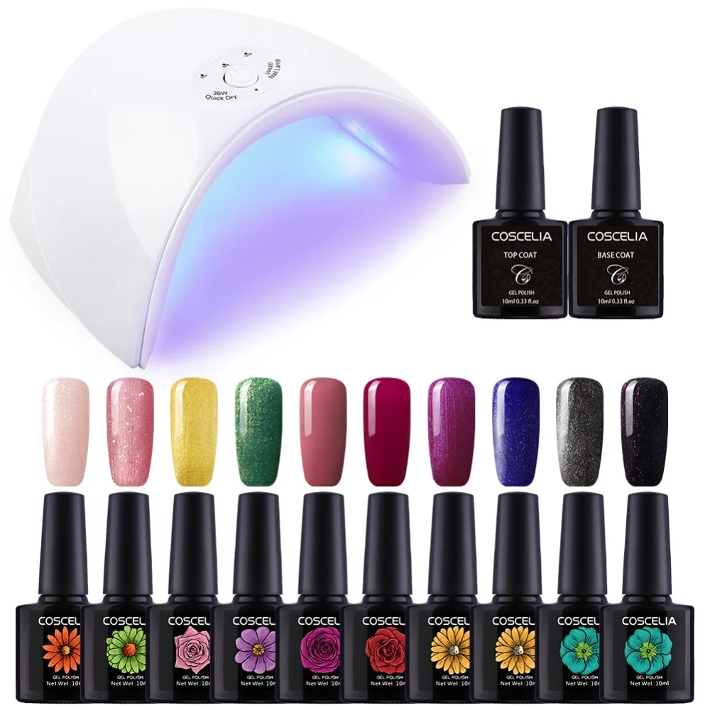 

36W Lamp For Nail 10 Color UV Gel Nail Polish Kit Manicure Machine Art Tools Set Top Base Varnish Semi Permanant UV Lamp