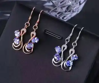 natural blue tanzanite drop earrings s925 silver Natural gemstone earring for women trendy Elegant fine drop earrings party