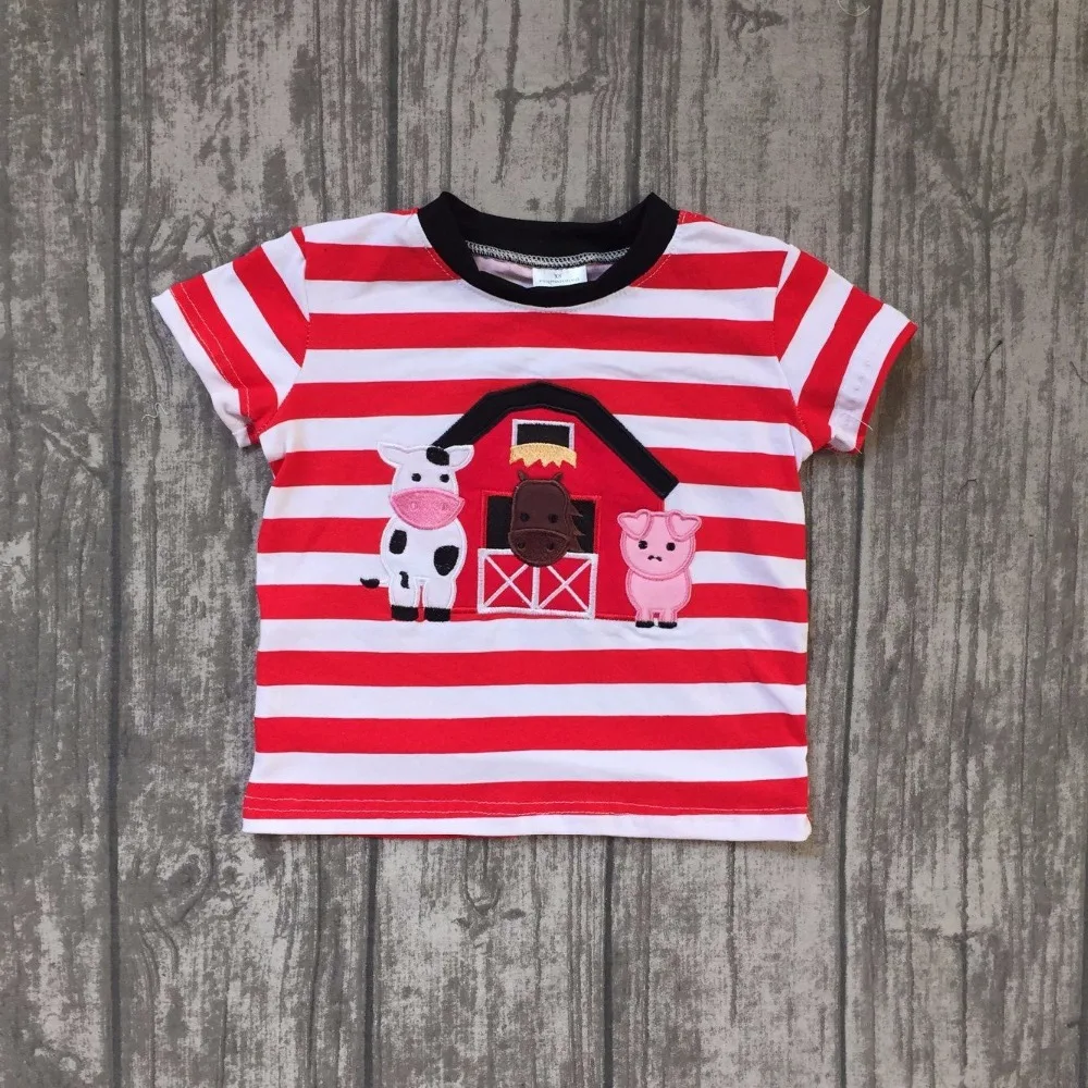 

2018 hot sell boy top red stripes new arrival animal farm boy short sleeves top red with grey boutique outfit 1T-8T available