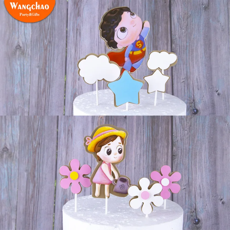 

Superhero Theme Cake Topper Boy Happy Birthday Cake Decoration Flower Girl Birthday Cake Supplies Child Party Favors