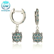 925 plata de ley pendientes de mar tortuga cuelga los pendientes con diamantes de imitación brillante para las mujeres marca gw joyería er1014