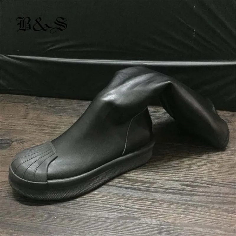 Черные и уличные эксклюзивные панковские Подиумные носки без шнуровки на платформе высокие сапоги Роскошные легкие эластичные тонкие сапоги