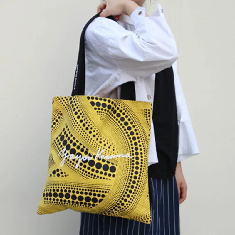 

Yayoi Kusama Wave Point Canvas Bag Handbag Creative Street Art Shopping Bag Woman Single-shoulder Storage Bag X1298