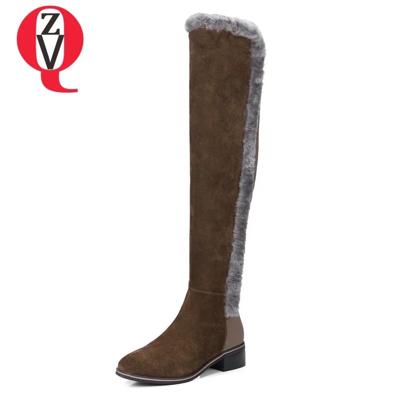 

ZVQ newset winter women square toe shoes 2018 fashion black suede side zipper middle heels boots big size long boots 33-42