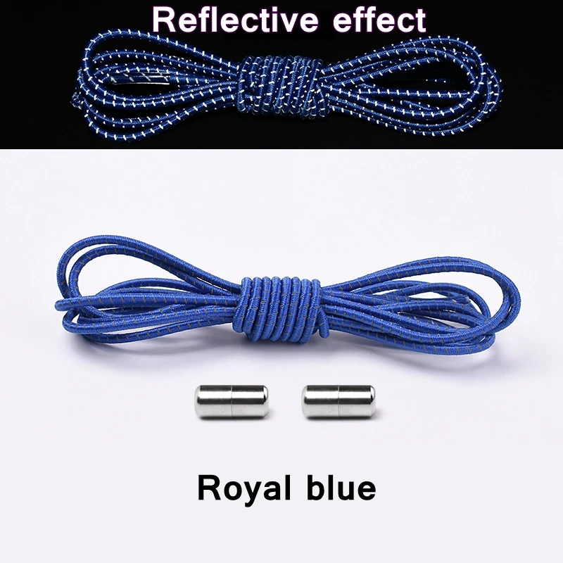 Royal blue Новые Светоотражающие эластичные шнурки с металлическим наконечником детские шнурки круглые шнурки без завязок удобные шнурки с быстрым замком шнурки для обуви унисекс - Цвет: Royal blue
