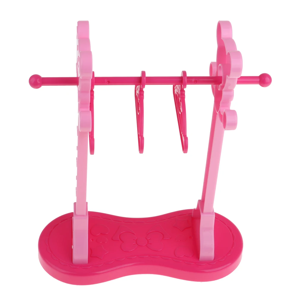 DIY Assembled Plastic Clothes Hanging Shelf &3 Pieces Clothes Hanger for Mellchan Doll Bedroom Decoration