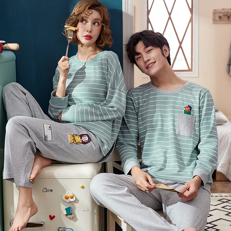 J & Q Новый для мужчин и женщин соответствующие хлопковые пижамы для отдыха домашние костюмы пара пижамы брендовые пары хлопок