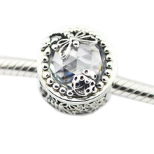 Аутентичное Стерлинговое Серебро 925 очарованное украшение в виде листа, прозрачные бусины из циркона подходит браслет ювелирных изделий Berloque