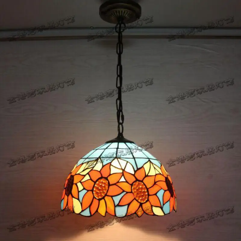 

Handmade Vintage Tiffany Romantic Sunflowers Led E27 Pendant Light For Dining Room Coffee Bar Resurant 30/40cm 1132