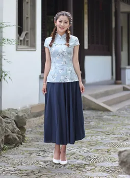 

New Arrival Chinese Women's Shirt Skirts Sets Cotton Linen Tang Suit Clothing Size S M L XL XXL XXXL 2518-2