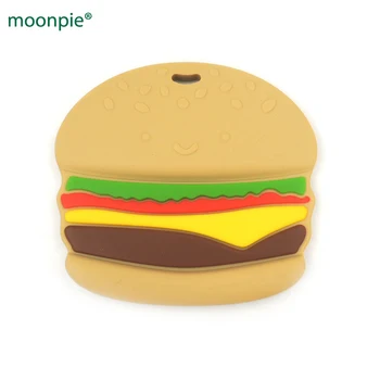 

5pcs baby big silicone teether hamburger shape CHEWABLE BPA FREE teething DIY finding accessory BST05