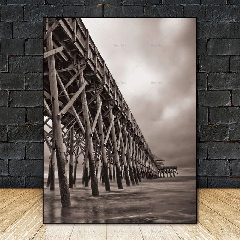 

City Landscape Canvas Print Modern art posters and Prints Bridge Seascape Painting Wall Pictures for Living Room