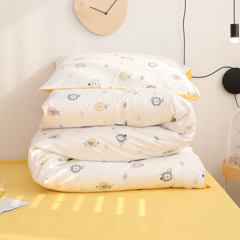 Hongbo набор пододеяльников для пуховых одеял с принтом маленького льва, хлопок, Комплект постельного белья, белый и желтый, мягкий комплект постельного белья со львом